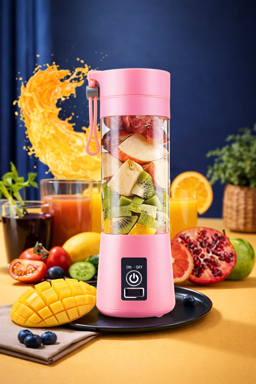 Portable Juicer Blender with 6-Blade, USB Rechargeable, Personal Smoothie Maker, Protein Shake Mixer, Built-In Bottle, for Home, Travel and Gymnastics