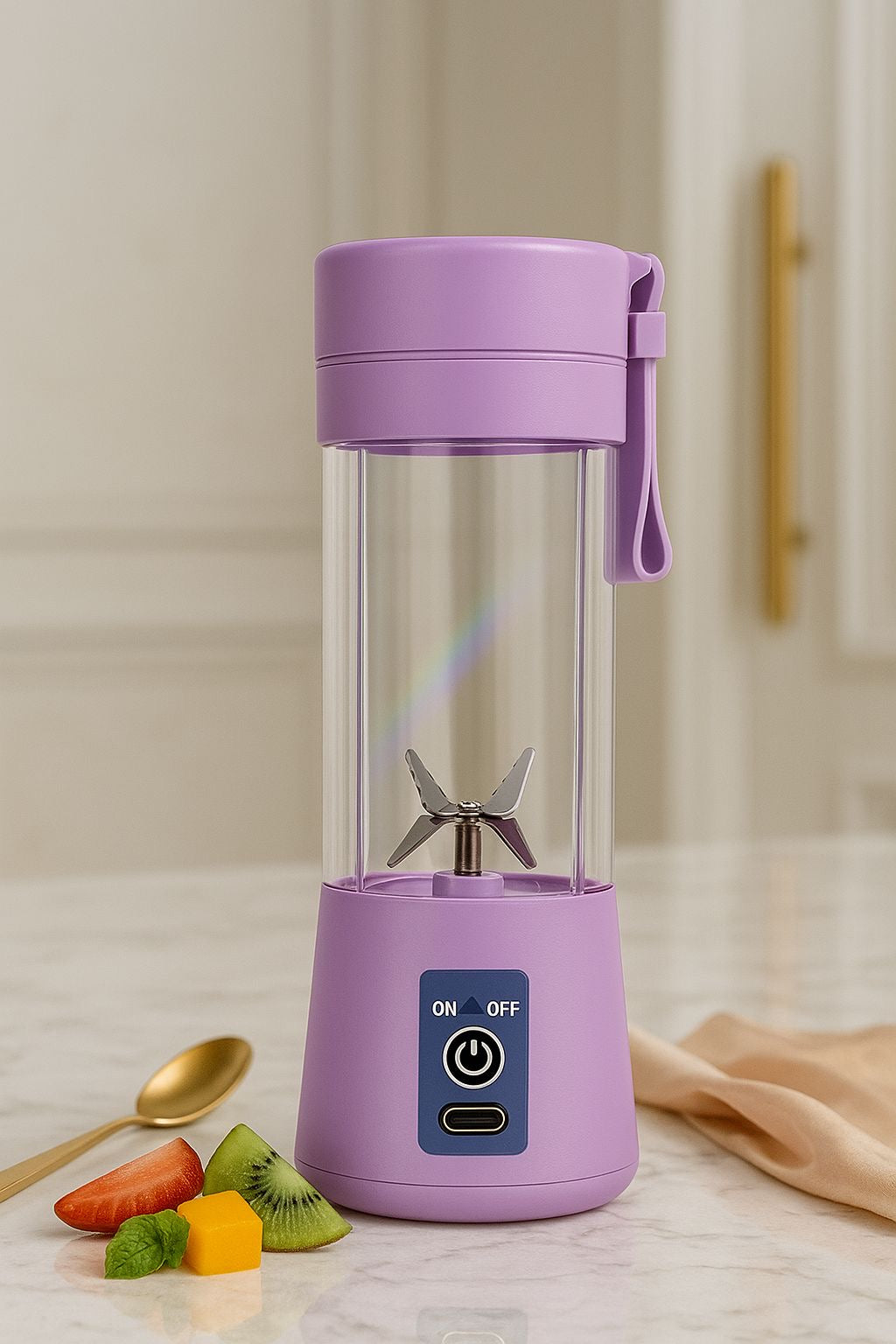 Portable Juicer Blender with 6-Blade, USB Rechargeable, Personal Smoothie Maker, Protein Shake Mixer, Built-In Bottle, for Home, Travel and Gymnastics