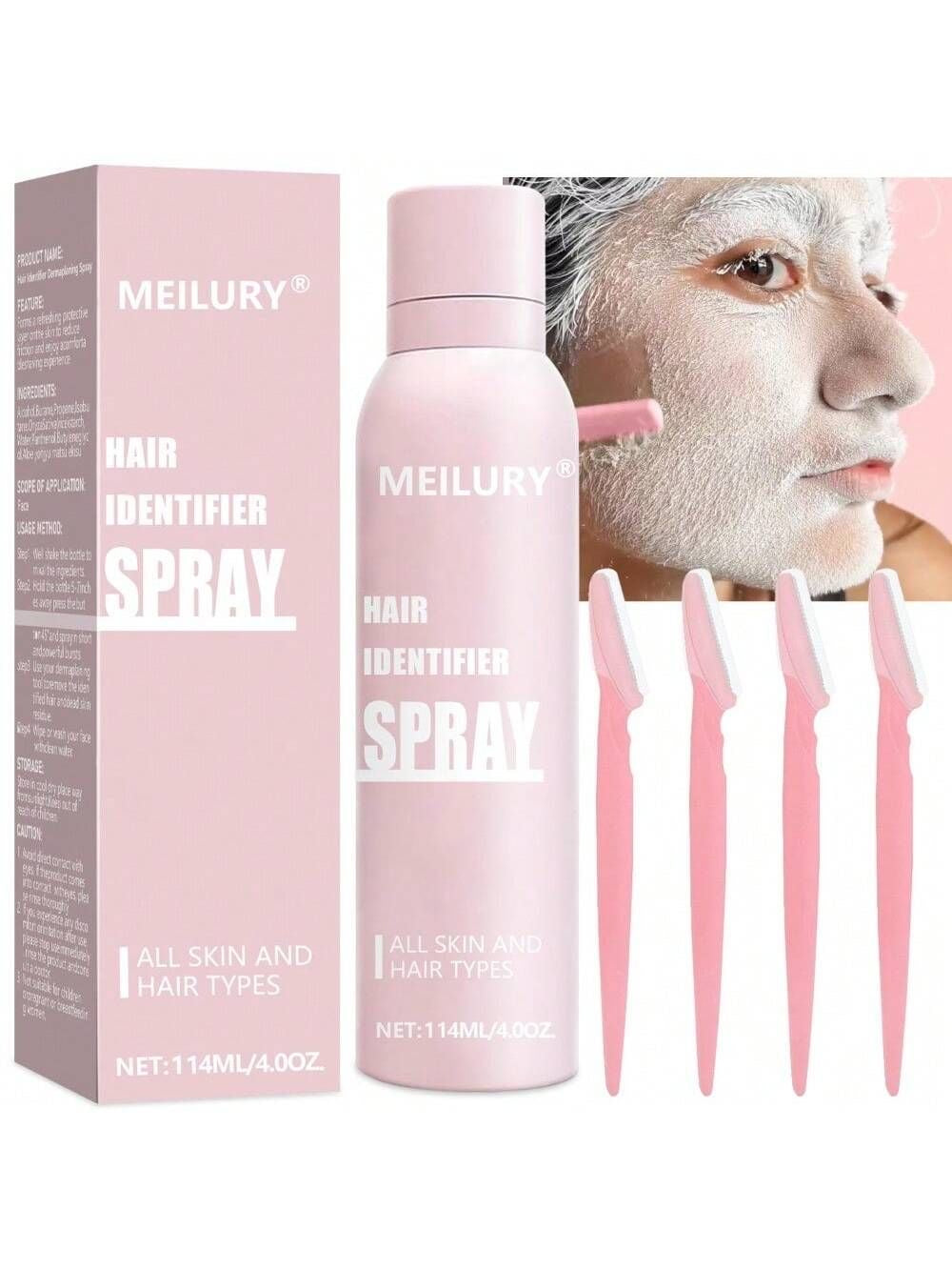 Hair Identifier Spray for Shaving With 4 Pcs Razor, Moisturizing Skin Care Dermaplaner Spray, Body Face Hair Removal for Women