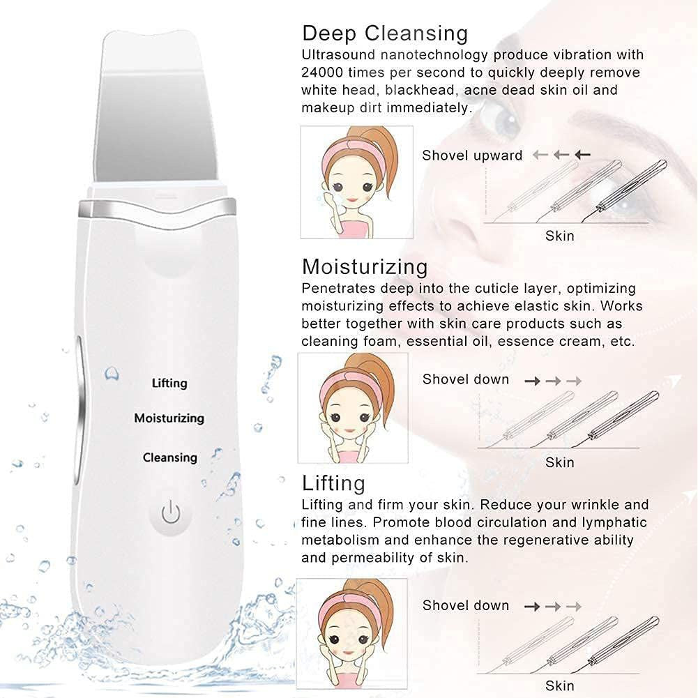 Ultrasonic Facial Skin Scrubber – Deep Pore Cleanser & Blackhead Remover | Lifting & Hydrating Beauty Device