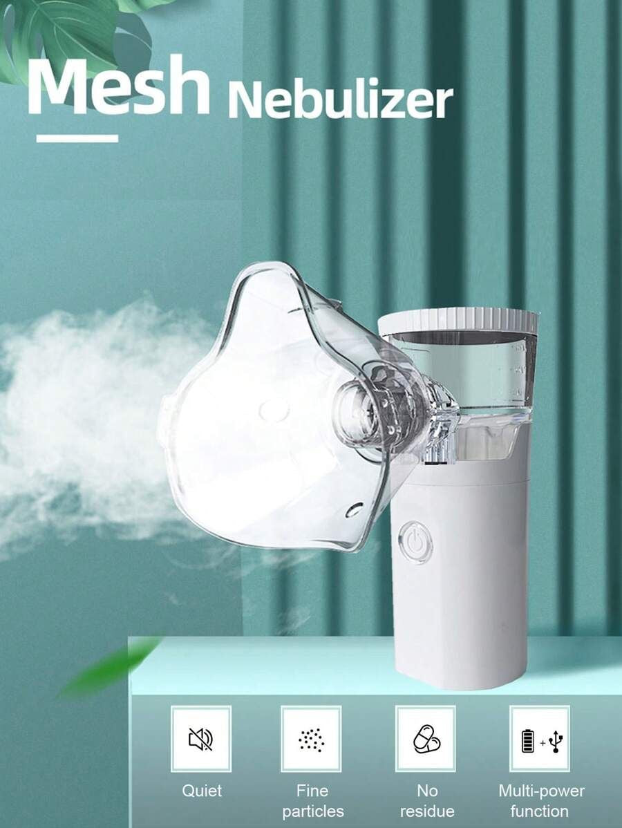 Portable Mesh Nebulizer for Adults and Kids, Mini Handheld Ultrasonic Inhaler, Wireless, Low-Noise, with Respiratory Mask